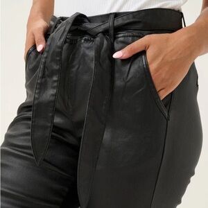 REMOVABLE BELT BLACK WAXED ANKLE PANT